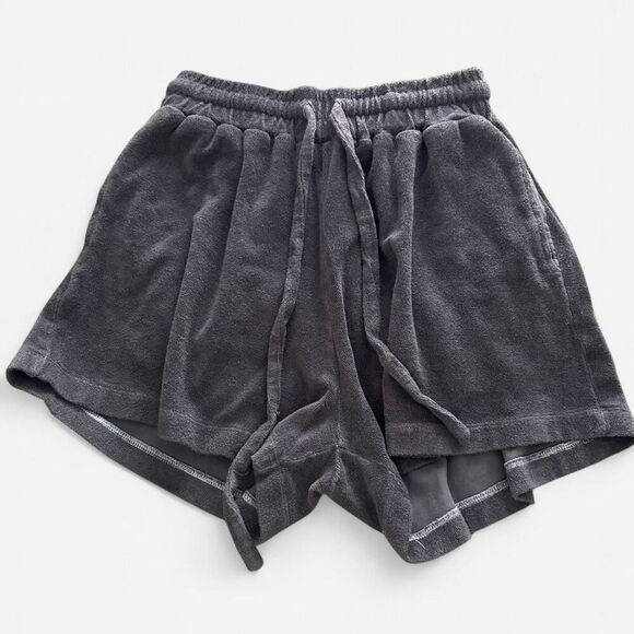 Daily Drills Grey Charcoal Terry Cloth Drawstring Sweat Shorts Relaxed Fit M/L - Picture 3 of 5